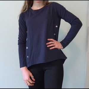 Open back sweater with button accents